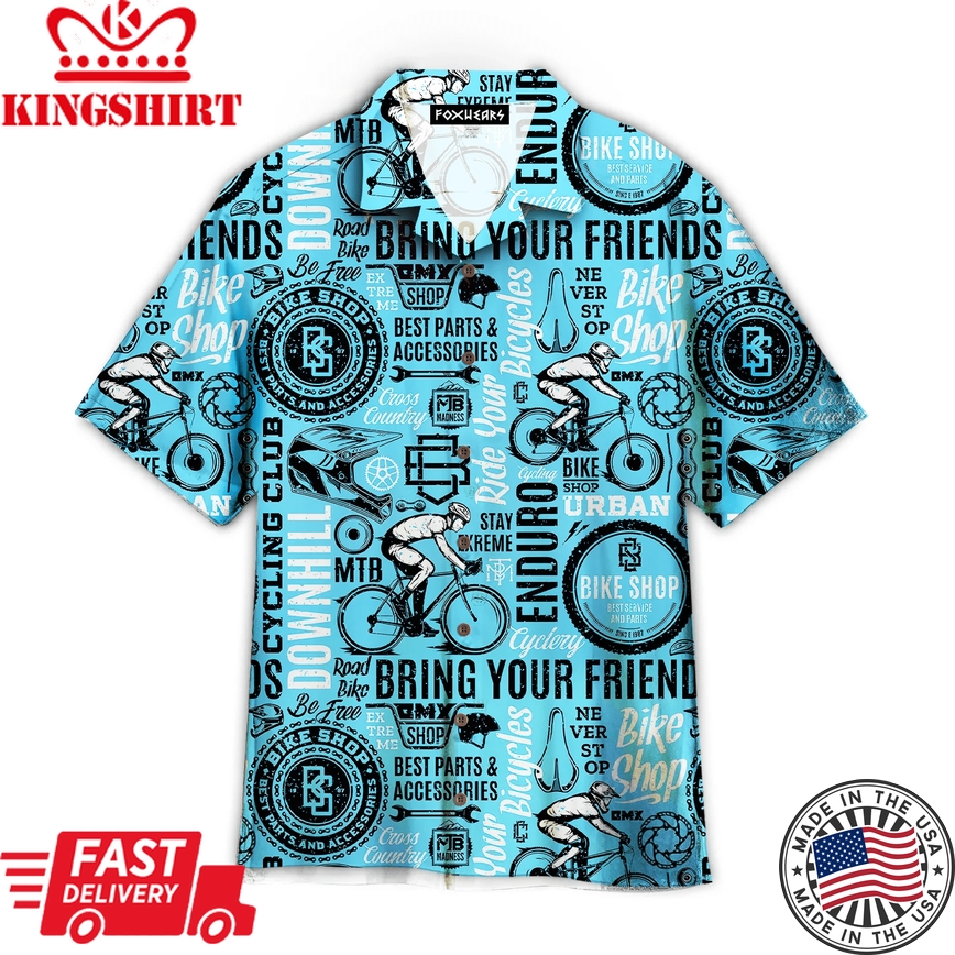 Vintage Retro Blue Bicycle Trendy Hawaiian Shirt