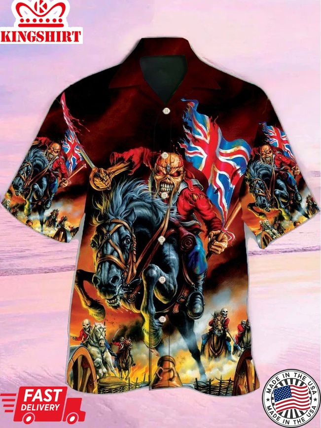 Vintage Skull Flag Print Short Sleeve Hawaiian Shirt