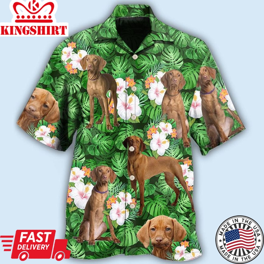 Vizsla Best Dog Dad Green Tropical Leaf - Hawaiian Shirt