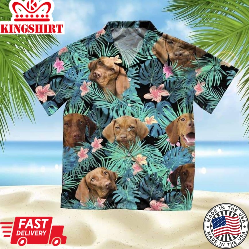 Vizsla Trendy Hawaiian Shirt, Dog Summer Leaves Trendy Hawaiian Shirt, Unisex Print Aloha Short Sleeve Casual Shirt Summer Gifts