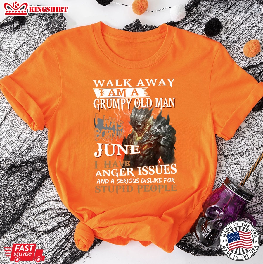 Walk Away I'm A Grumpy Old Man I Was Born In June I Have Anger Issues And A Serious Dislike For Stupid People T-Shirt