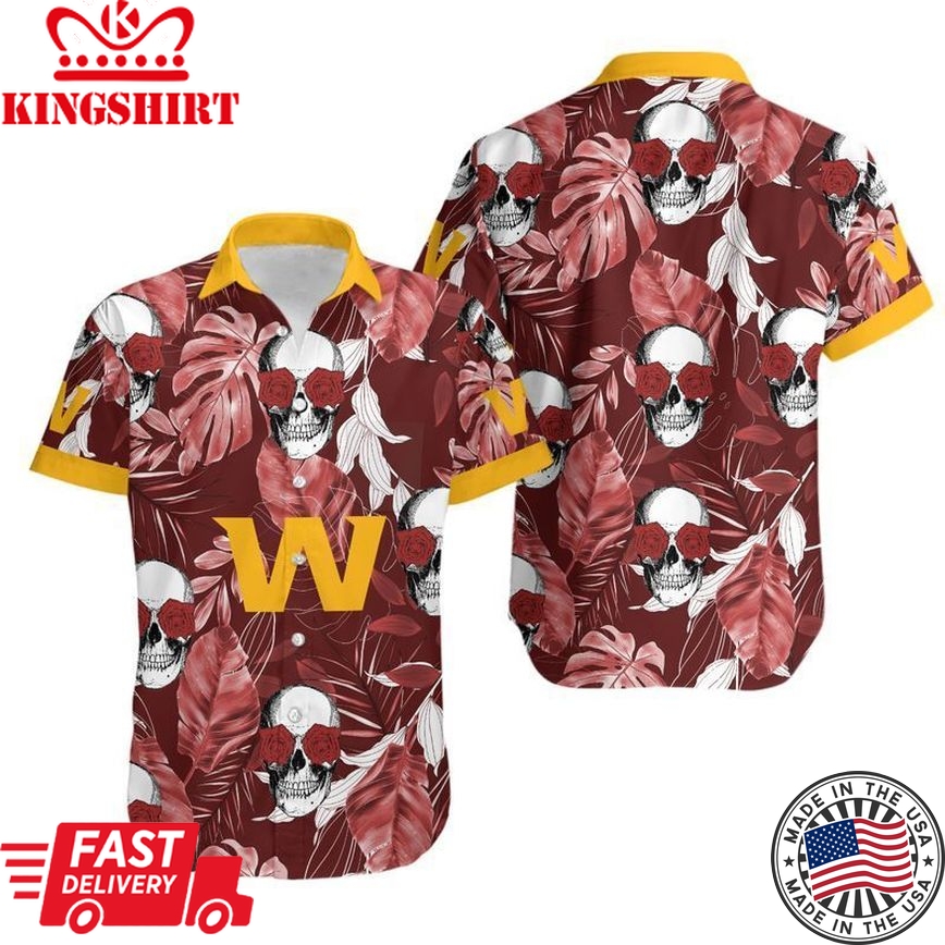 Washington Football Team Coconut Leaves And Skulls Hawaii Shirt