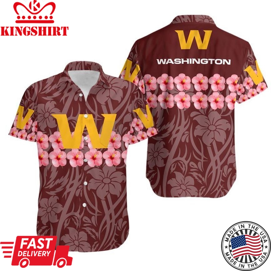 Washington Football Team Flower And Logo Hawaii Shirt And Shorts Summer Collection Trending Hawaiian Shirts