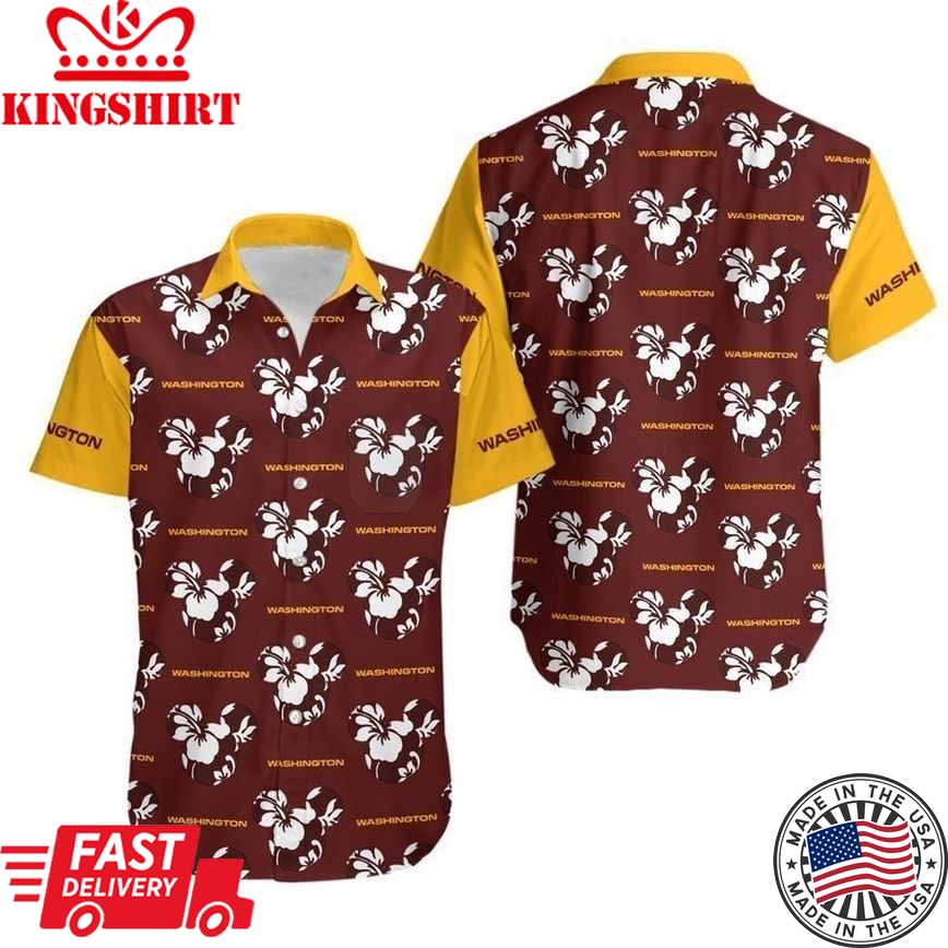 Washington Football Team Mickey And Flowers Hawaii Shirt And Shorts