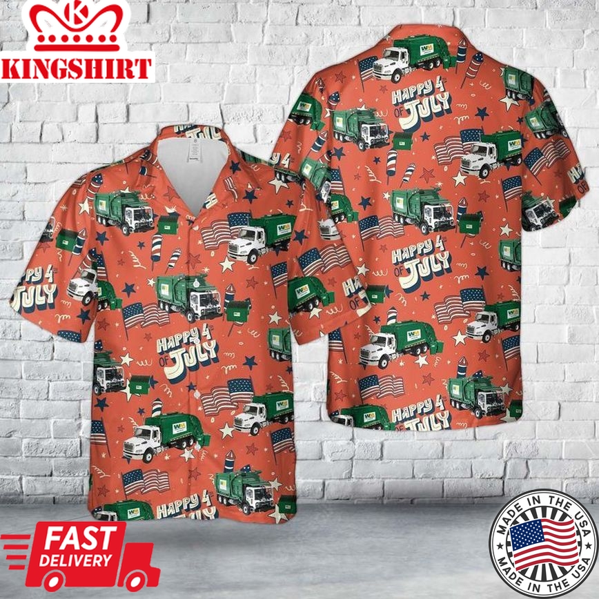 Waste Management Garbage Truck, 4Th Of July Trendy Hawaiian Shirt