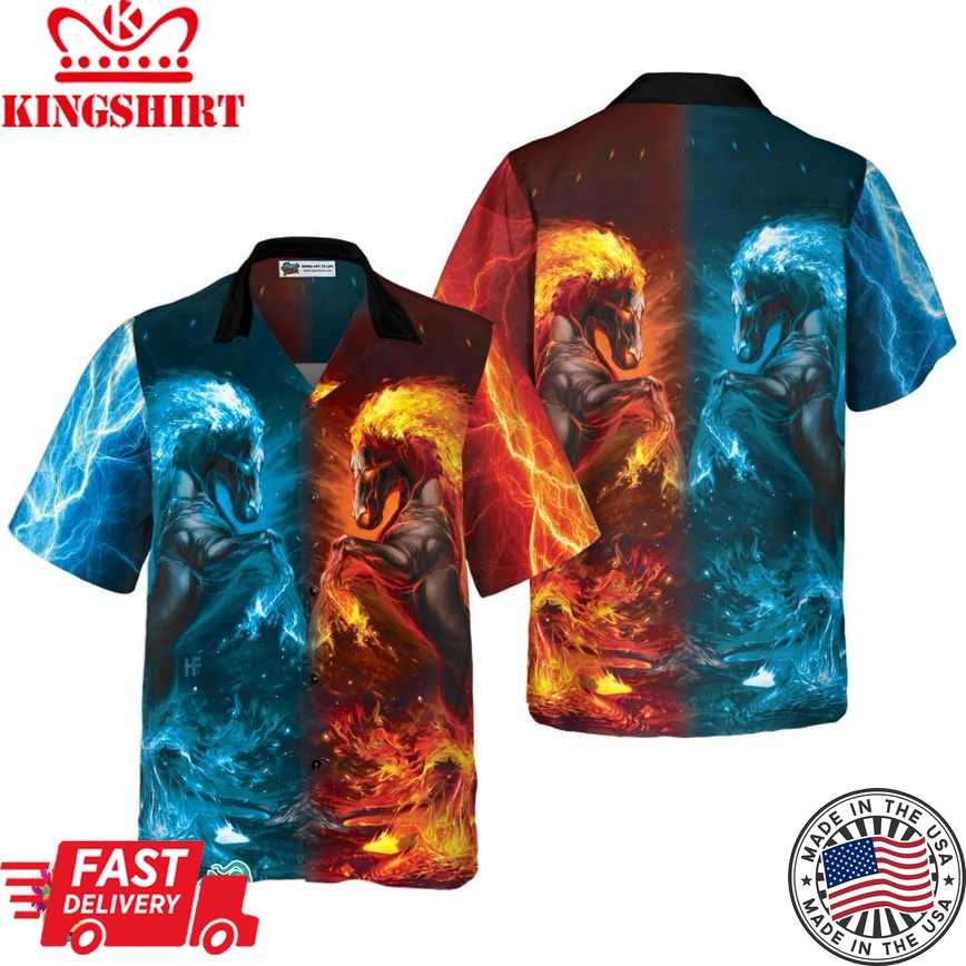 Water And Fire Horse Shirt For Men Hawaiian Shirt