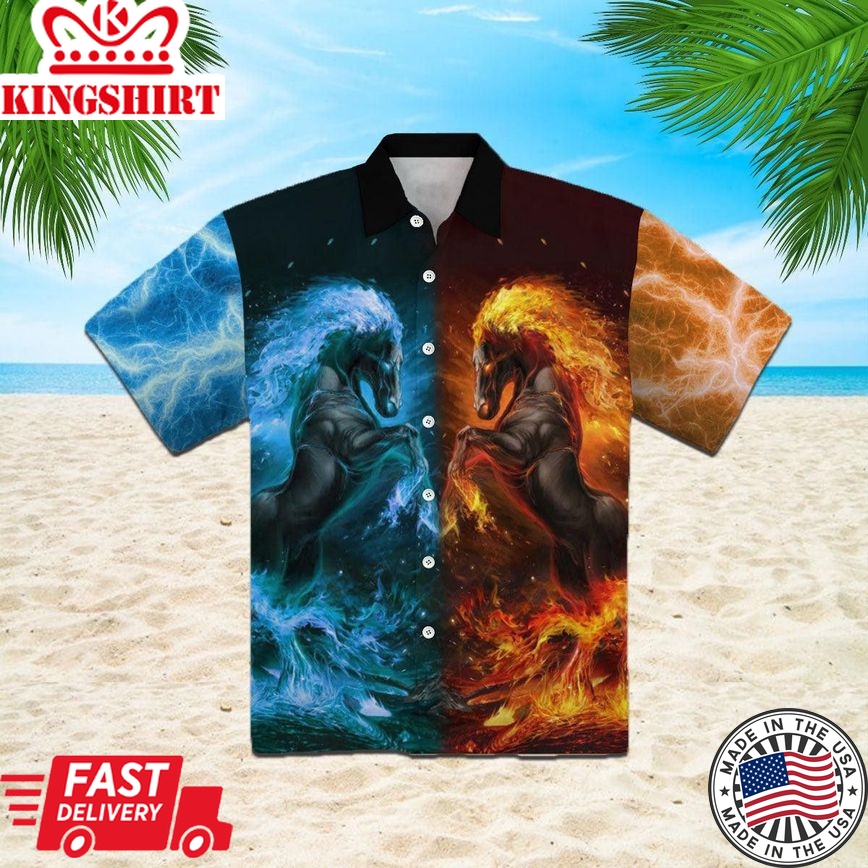 Water And Fire Horse Trendy Hawaiian Shirt