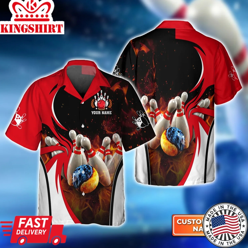 Water And Fire In Bowling Ball Trendy Hawaiian Shirt For Men, Women, Bowling Team