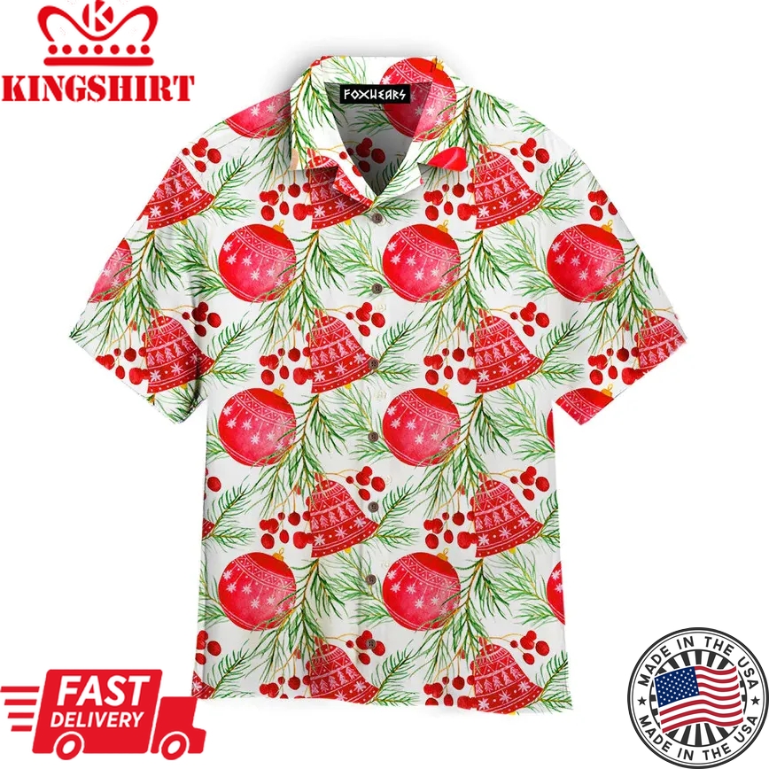 Watercolor Christmas Tree Toys Ball And Bell Pattern Trendy Hawaiian Shirt