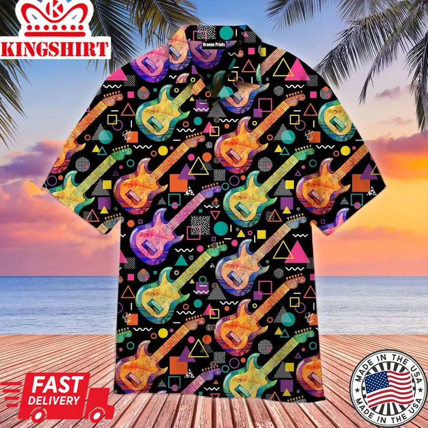 Watercolor Electric Guitar Trendy Hawaiian Shirt