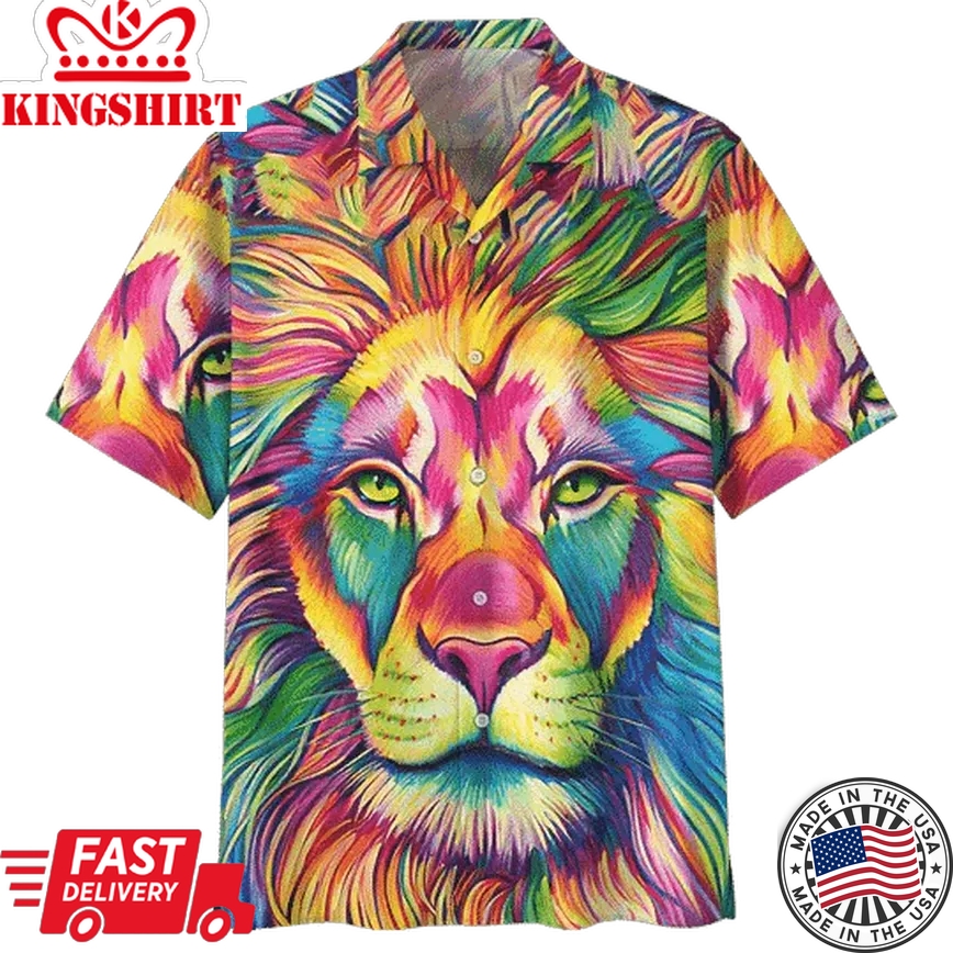 Watercolor Lion Background Trendy Hawaiian Shirt