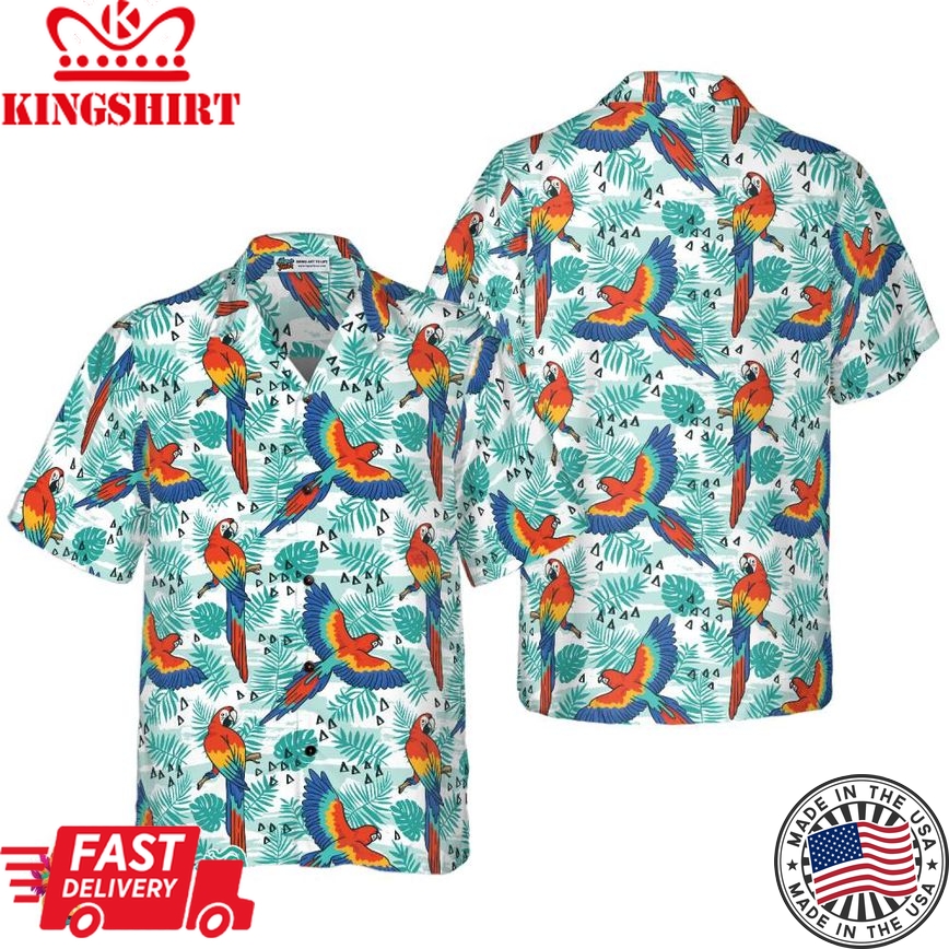 Watercolor Parrot & Palm Leaves Hawaiian Shirt