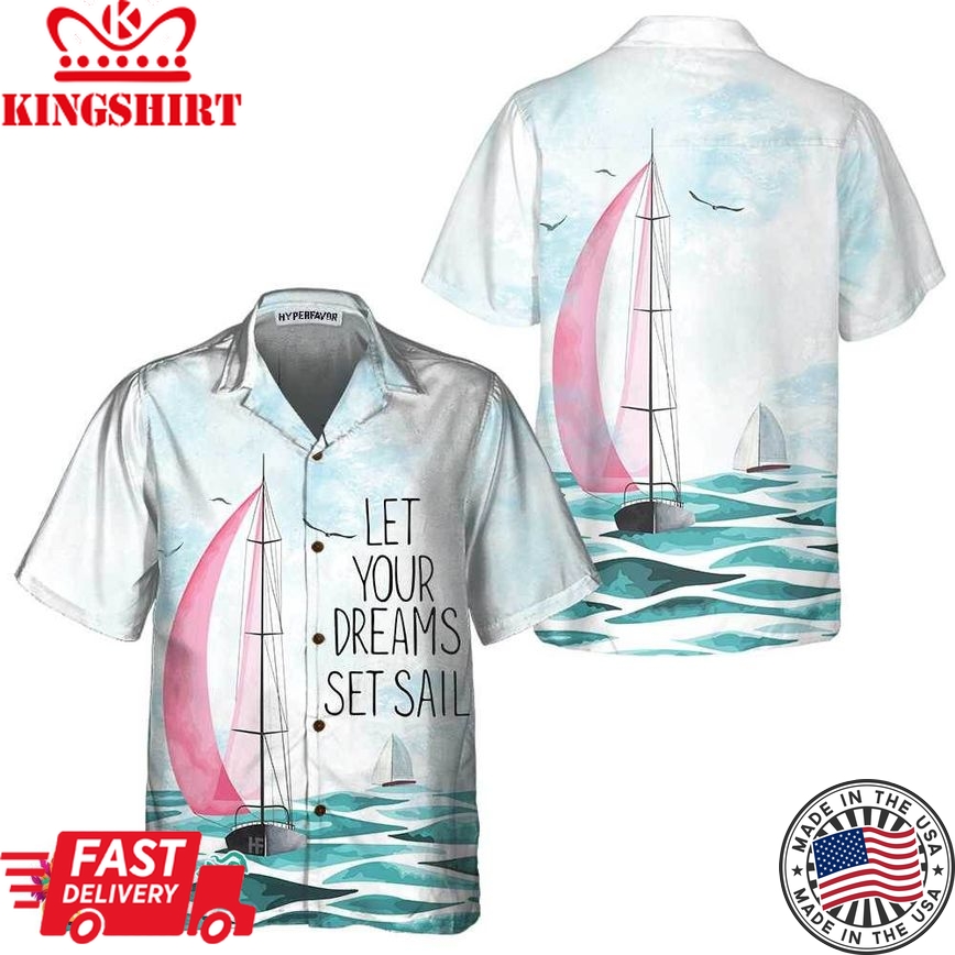 Watercolor Sailboat Hawaiian Shirt, Short Sleeve Sailboat Shirt, Unique Nautical Shirt