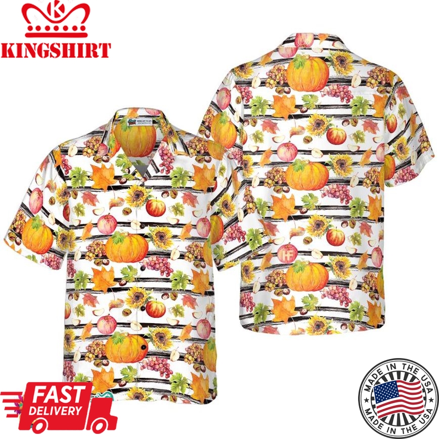 Watercolor Thanksgiving Vegetables With Black Stripes Hawaiian Shirt