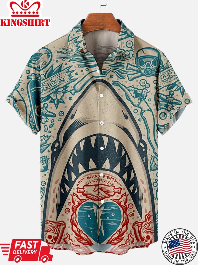 Waves of Power: Great White Shark Hawaiian Shirt