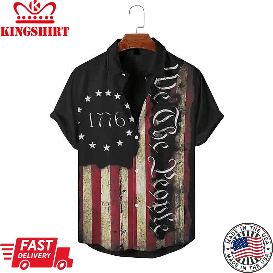 We Are People Vintage American Flag Printed Short Sleeve Trendy Hawaiian Shirt For Men And Women