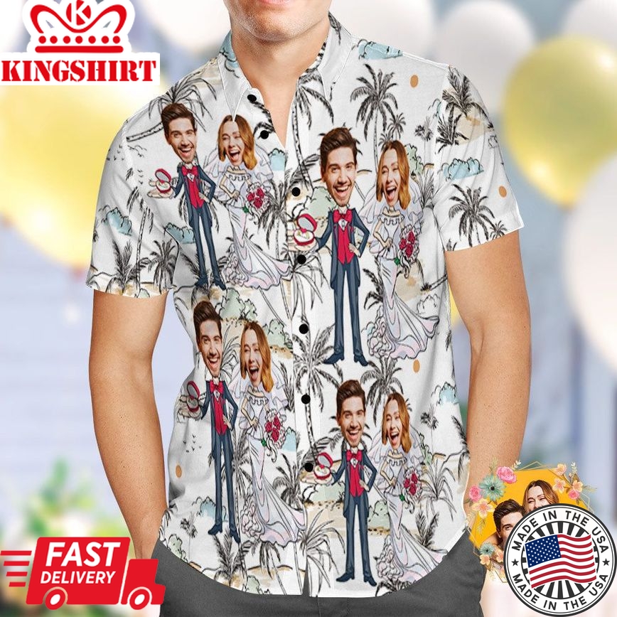 Wedding Gifts, Custom Hawaiian Shirt Artistic Wedding Photo Hawaiian Shirt Best Wedding Gift