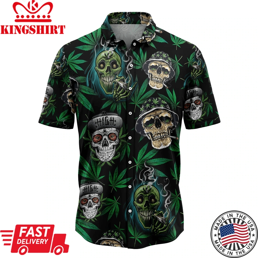 Weed Skull Trendy Hawaiian Shirt, Summer Gift, Trendy Hawaiian Shirts For Men, Aloha Beach Shirt