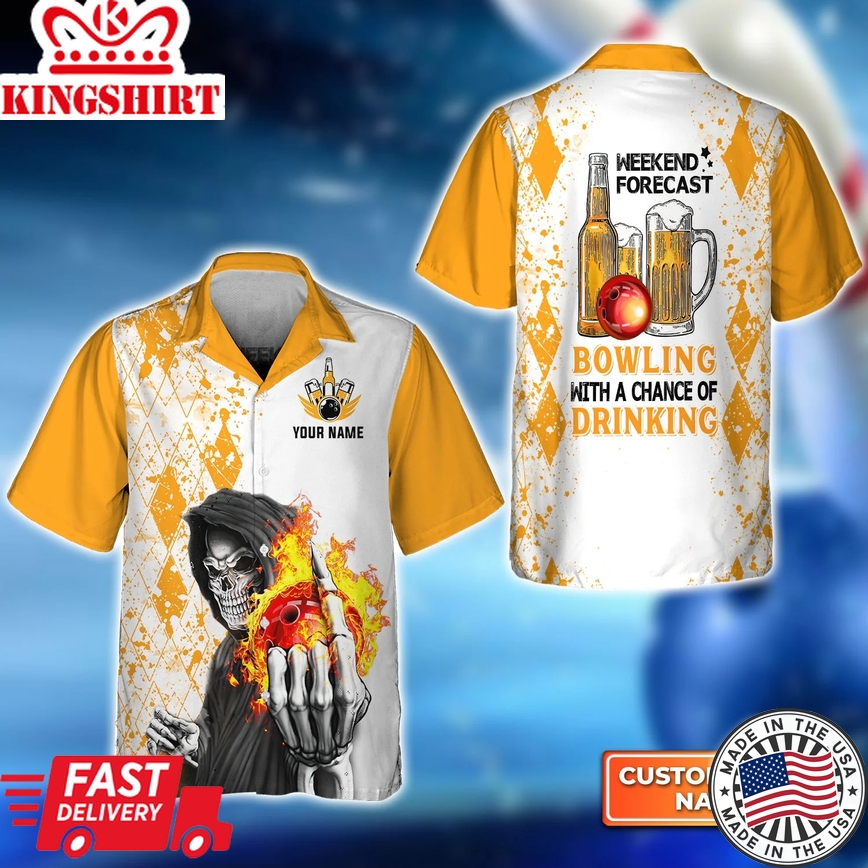 Weekend Forecast Bowling With A Big Chance Of Drinking Personalized Name 3D Trendy Hawaiian Shirt