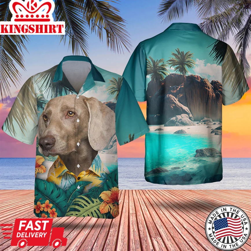 Weimaraner 3D Tropical Trendy Hawaiian Shirt, Dog Lover Trendy Hawaiian Shirt, Summer Gift For Men And Women