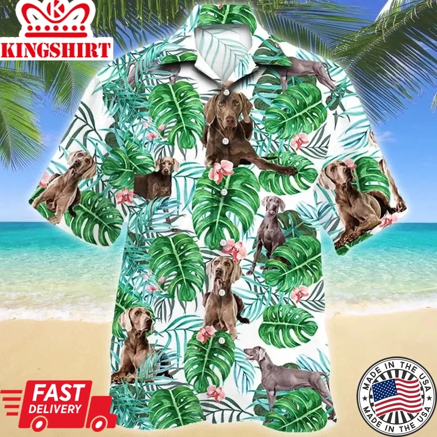 Weimaraner Dog Tropical Plant Green Jungle Pattern Trendy Hawaiian Shirt