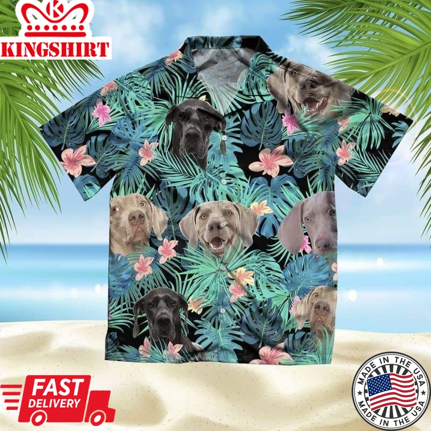 Weimaraner Trendy Hawaiian Shirt, Dog Summer Leaves Trendy Hawaiian Shirt, Unisex Print Aloha Short Sleeve Casual Shirt Summer Gifts