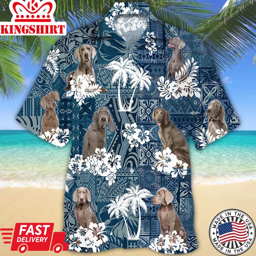 Weimaraner Trendy Hawaiian Shirt, Flowers Aloha Shirt For Dog Lovers, Men's Trendy Hawaiian Shirt, Women's Trendy Hawaiian Shirt