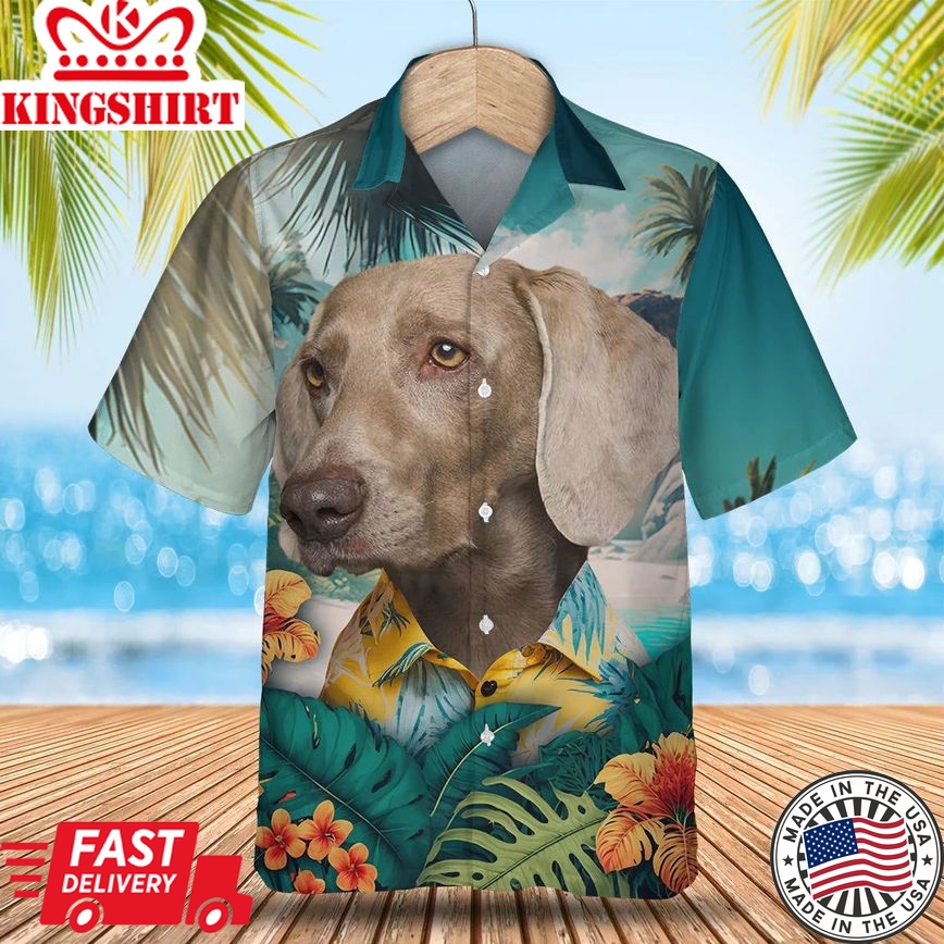 Weimaraner Tropic Escape - Explore Hawaii in Style with this Vibrant Trendy Hawaiian Shirt