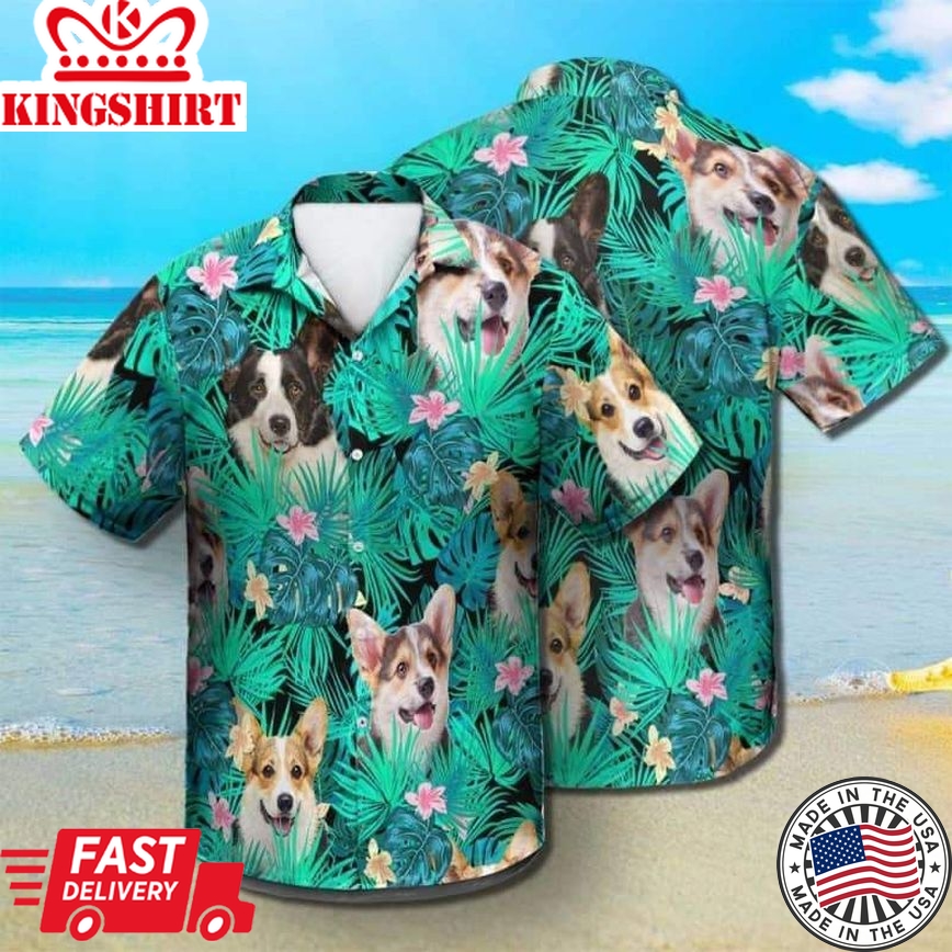 Welsh Corgi Dog Summer Leaves Trendy Hawaiian Shirt, Corgi Trendy Hawaiian Shirt, Aloha Shirt For Dog Lover Summer Gifts