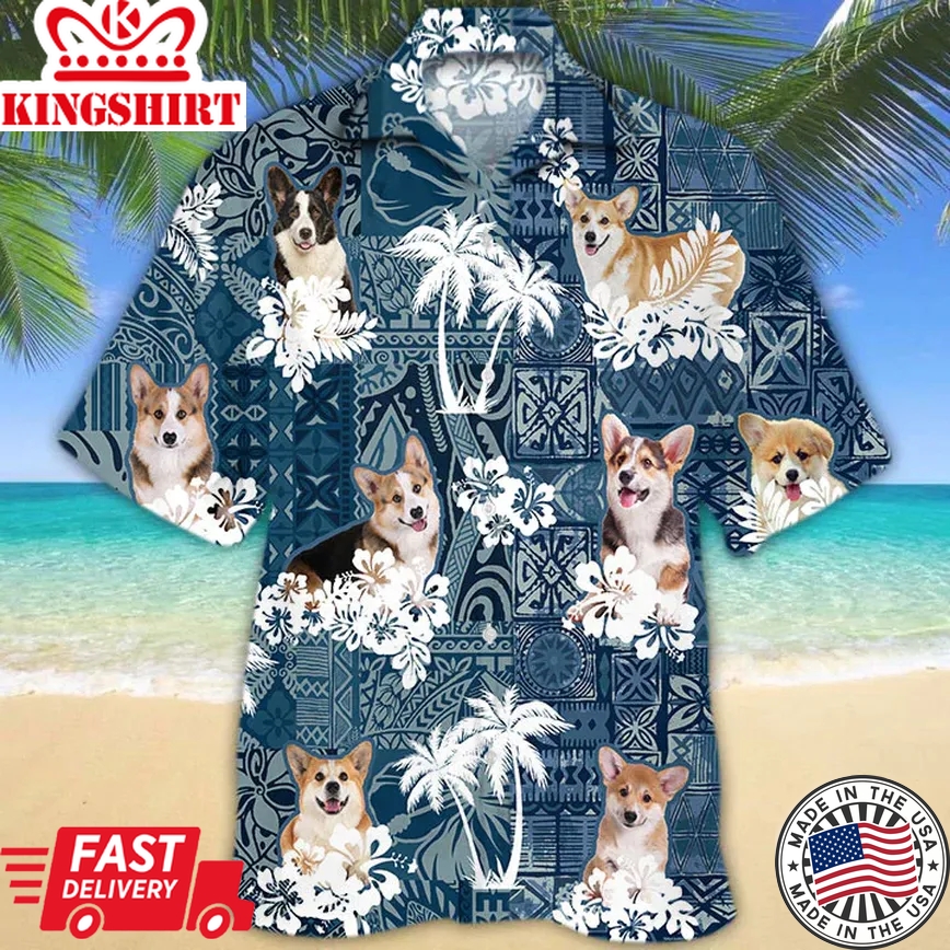 Welsh Corgi Trendy Hawaiian Shirt, Corgi Flowers Aloha Shirt, Men's Trendy Hawaiian Shirt, Women's Trendy Hawaiian Shirt