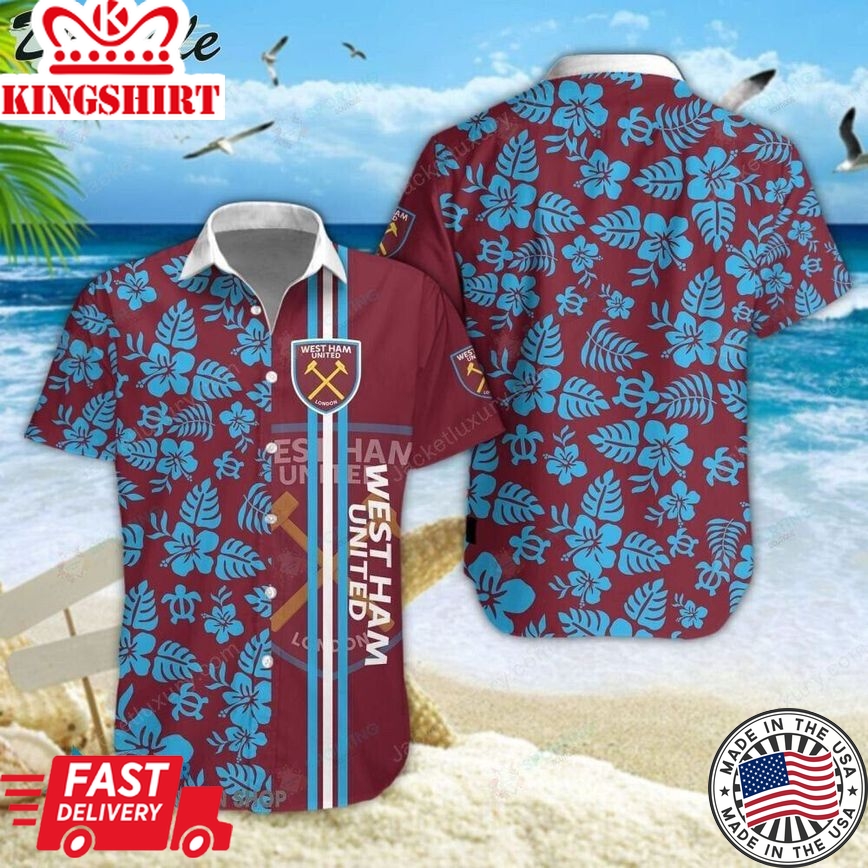 West Ham United Fc Blue Flower Trendy Hawaiian Shirt Aloha Shirt