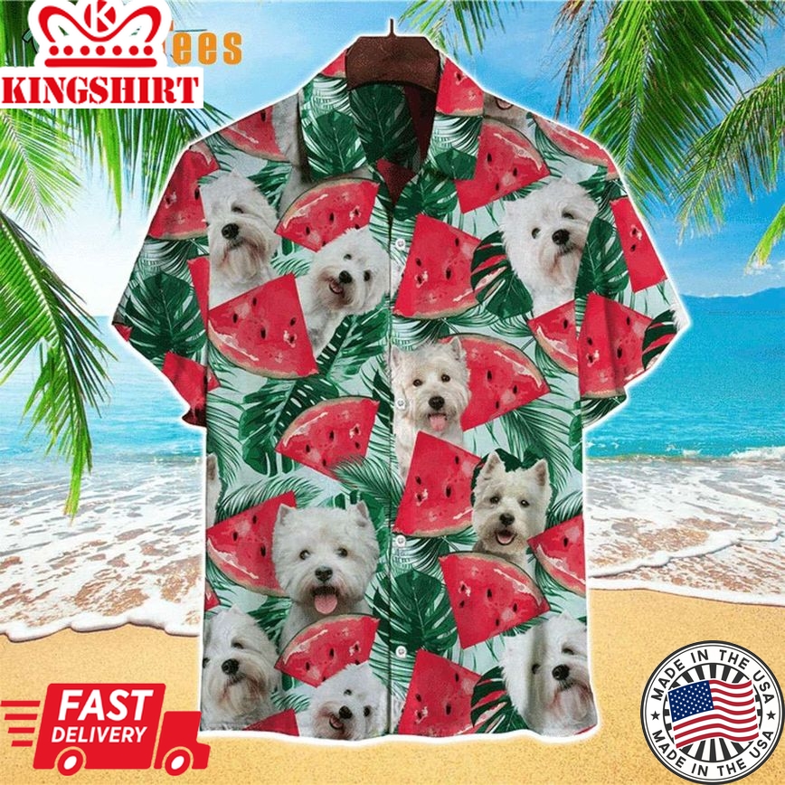 West Highland White Terrier Watermelon Trendy Hawaiian Shirt, Dog Trendy Hawaiian Shirt Perfect Gifts For Your Loved Ones