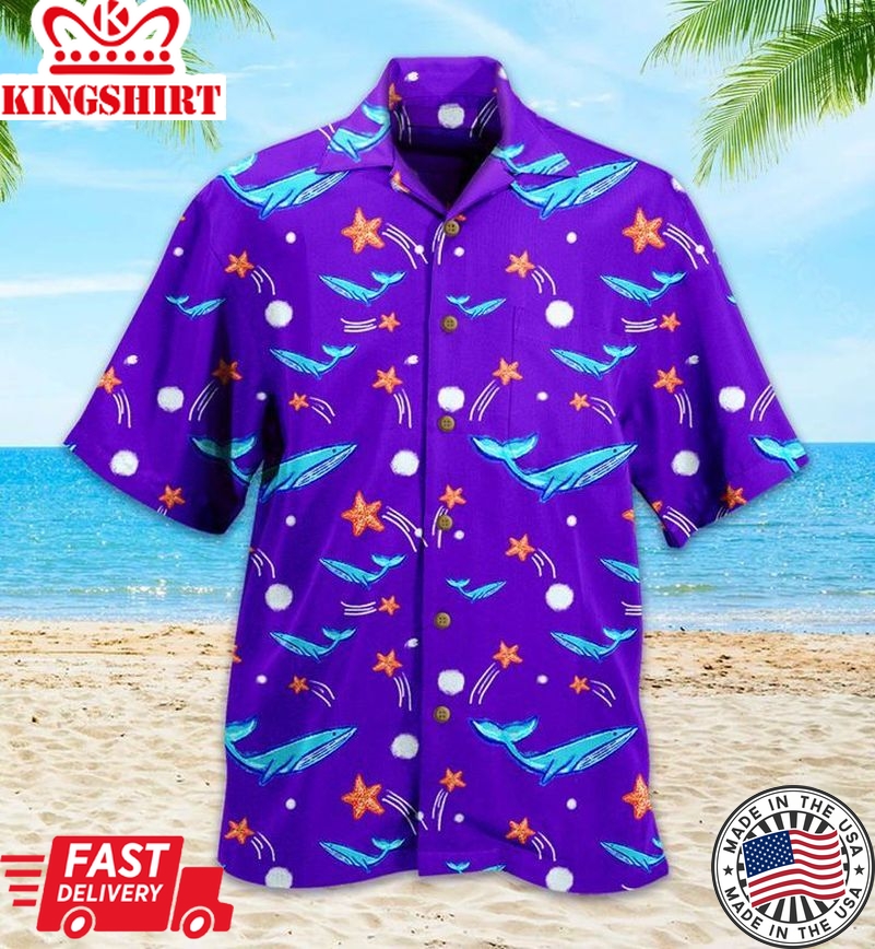 Whale And Starfish Cute Violet Trendy Hawaiian Shirt 3D Summer Gifts