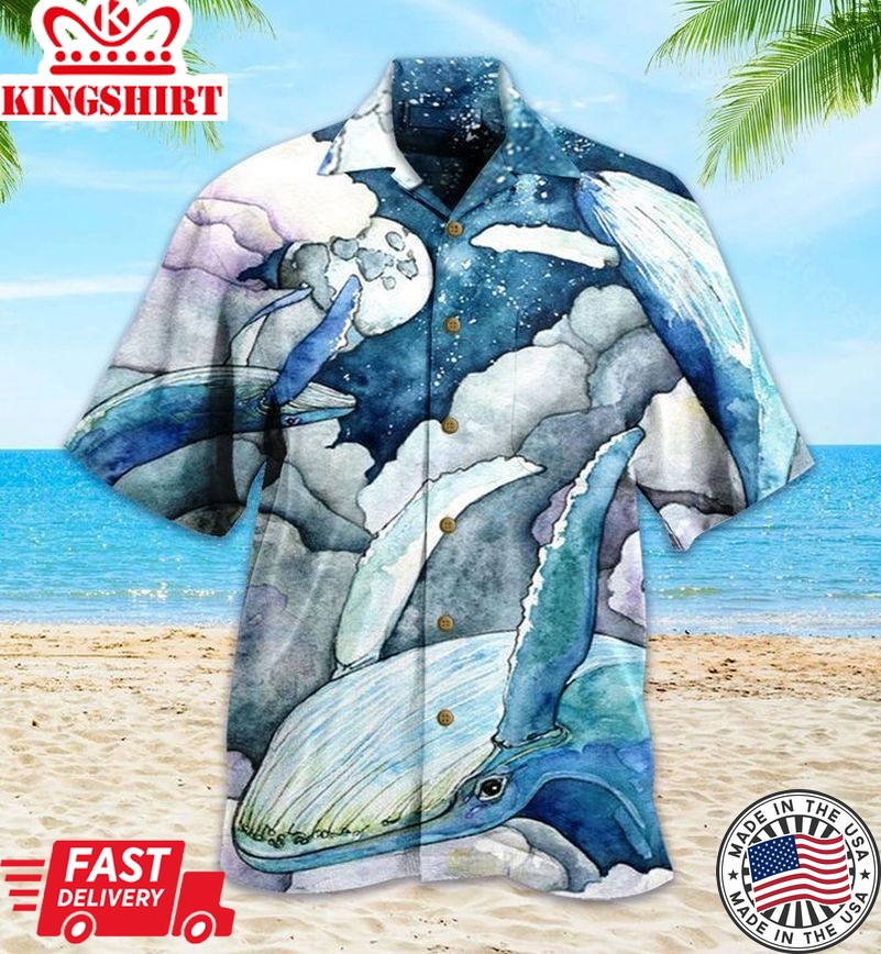 Whale Blue Trendy Hawaiian Shirt 3D Summer Gifts