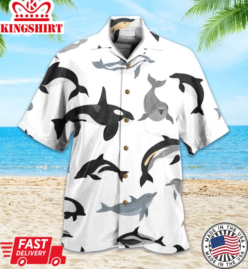 Whale Dolphin White Nice Trendy Hawaiian Shirt 3D Summer Gifts