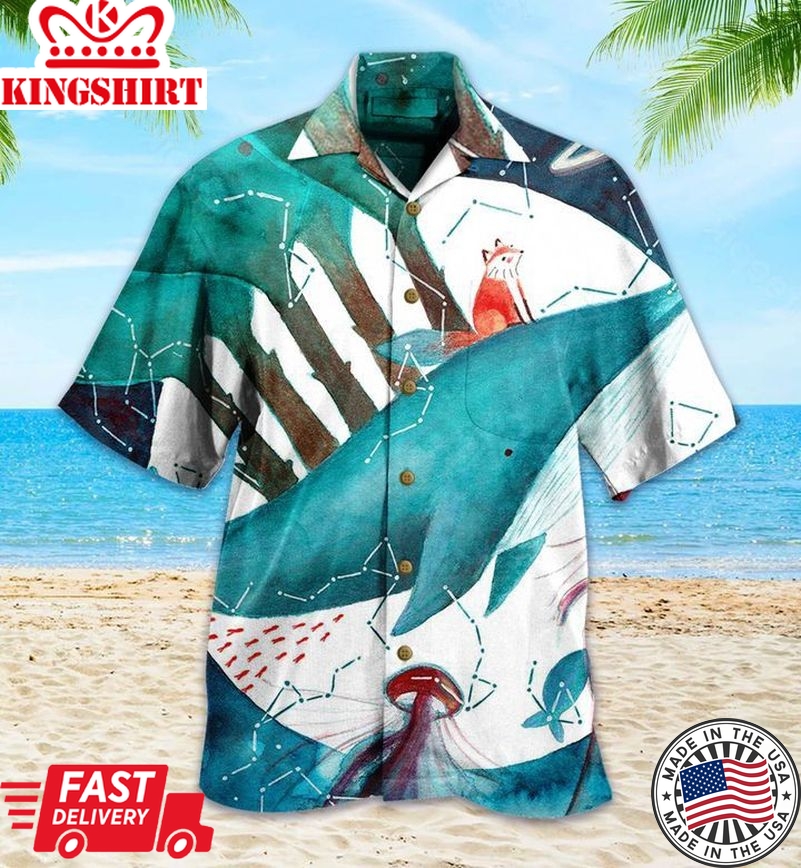 Whale Funny Green Trendy Hawaiian Shirt 3D Summer Gifts