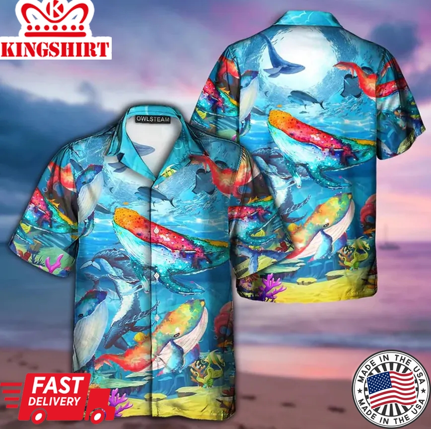 Whale Love Color Love Ocean Trendy Hawaiian Shirt 3D Summer Gifts