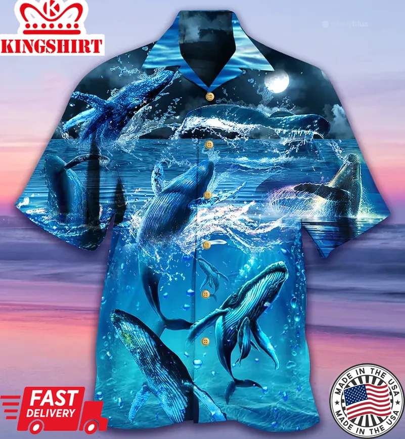 Whale Love Ocean Blue Edition Trendy Hawaiian Shirt 3D Summer Gifts