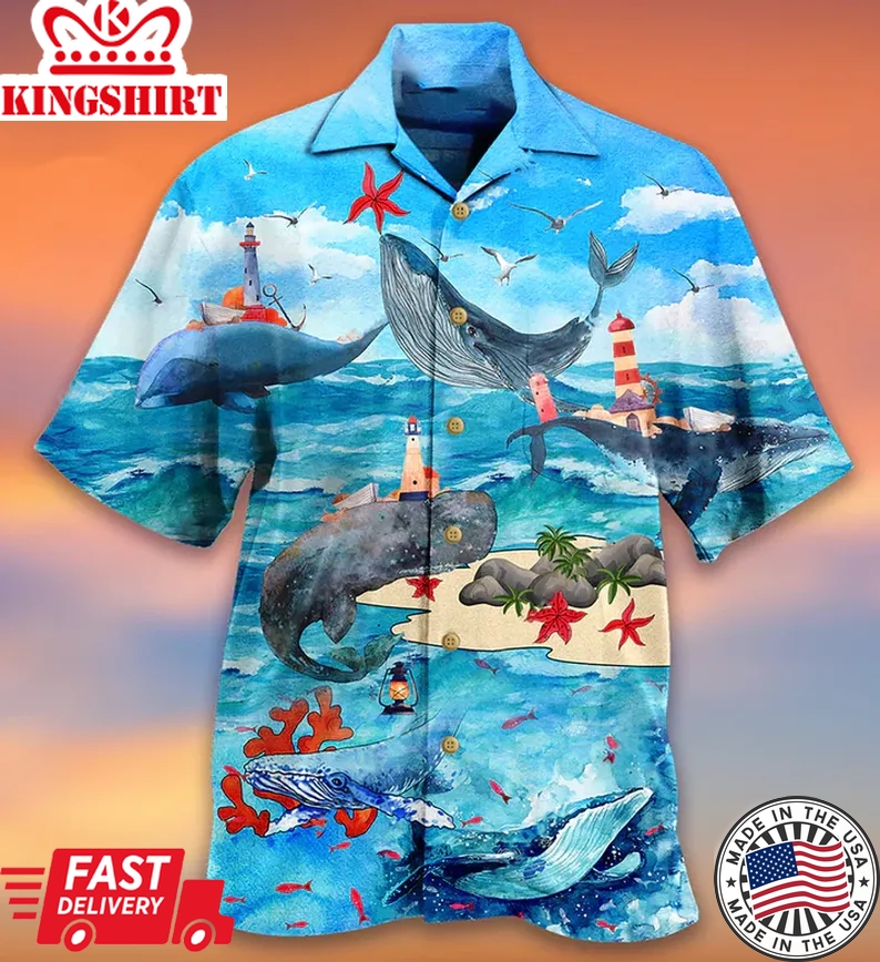 Whale Love Ocean Love Sky Edition Trendy Hawaiian Shirt 3D Summer Gifts