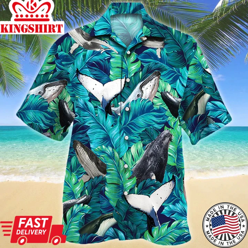 Whale Lovers Gift Trendy Hawaiian Shirt, Whale Aloha Shirt, Summer Short Sleeve Hawaiian Aloha Shirt For Men, Women