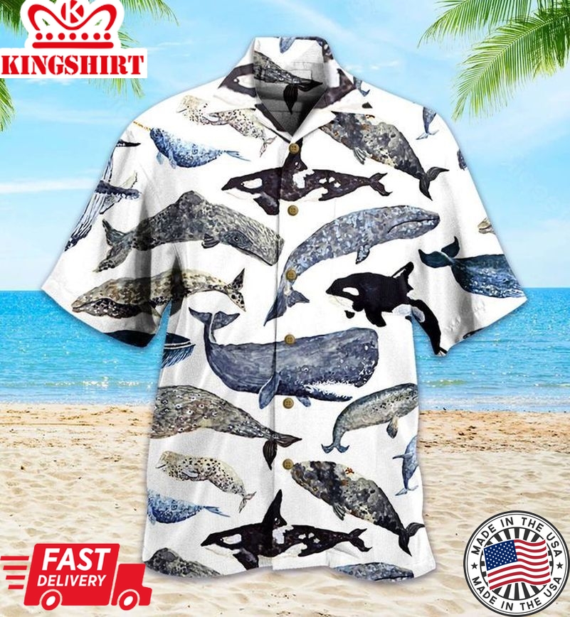 Whale Types Grey Trendy Hawaiian Shirt 3D Summer Gifts