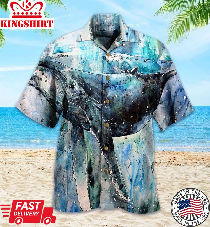 Whale Watercolor Blue Trendy Hawaiian Shirt 3D Summer Gifts