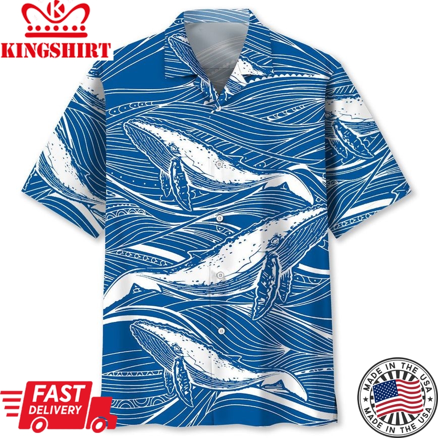 Whale Wave Pattern Trendy Hawaiian Shirt