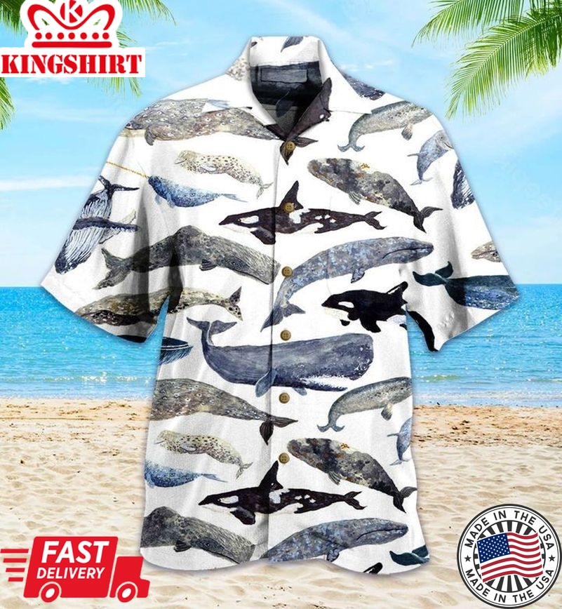 Whales White Graphic Trendy Hawaiian Shirt 3D Summer Gifts