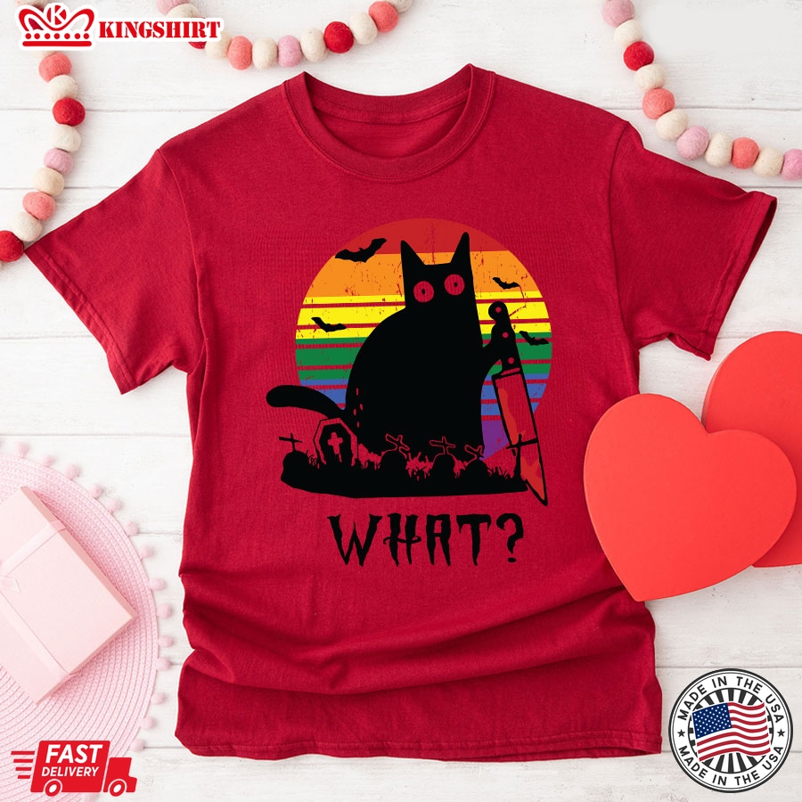 What Black Cat LGBT Vintage Halloween T-Shirt