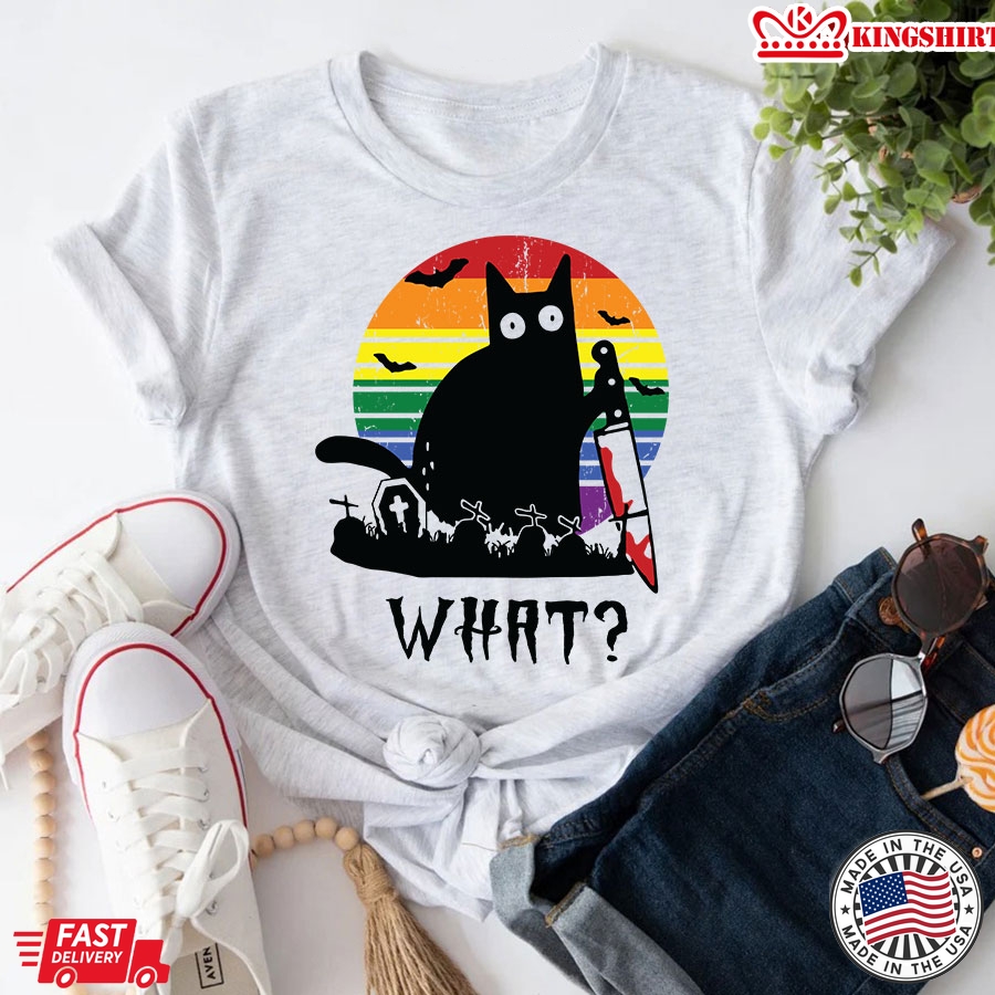 What Black Cat LGBT Vintage Halloween T-Shirt