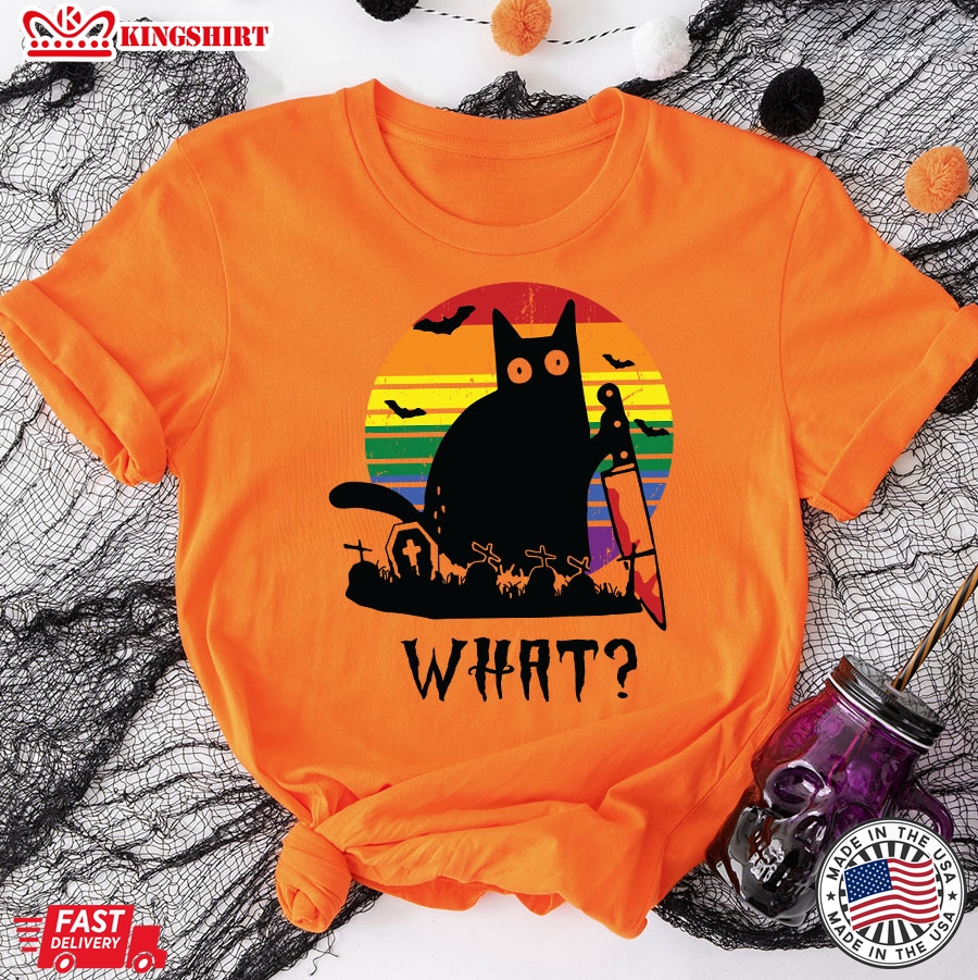 What Black Cat LGBT Vintage Halloween T-Shirt