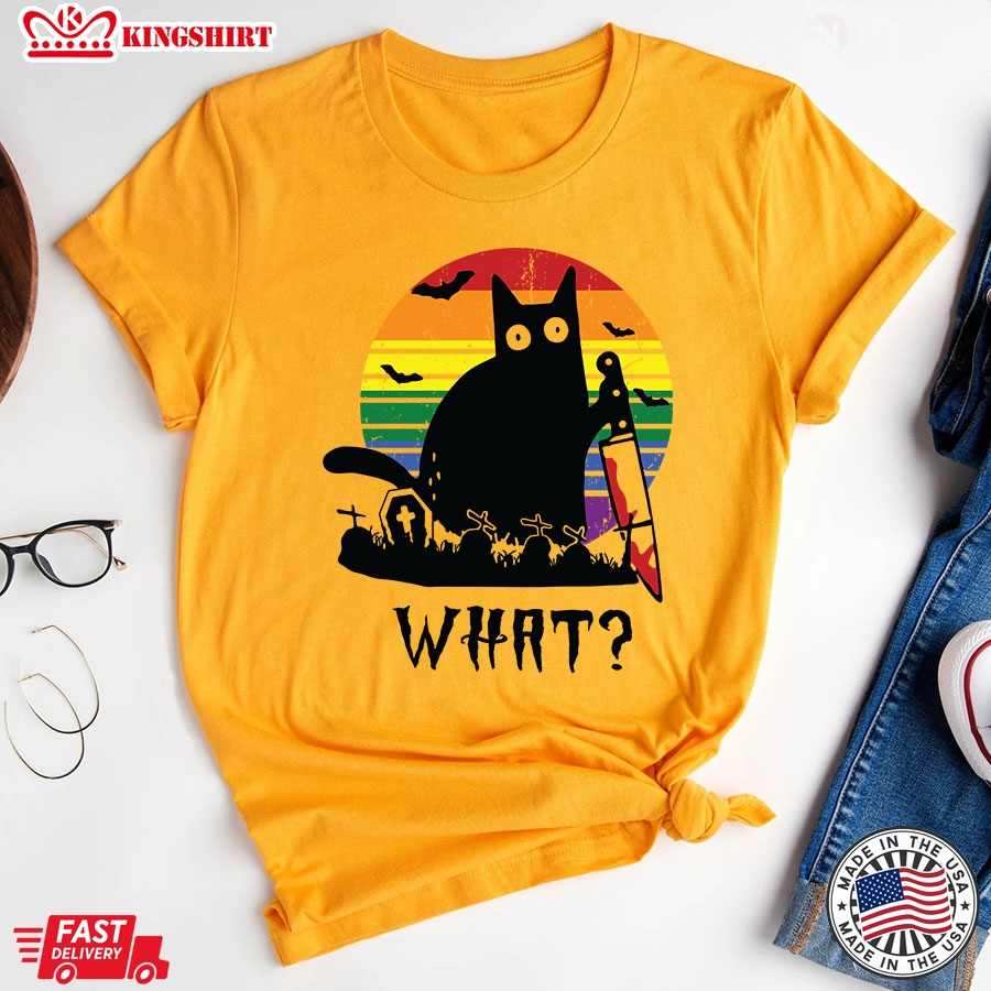 What Black Cat LGBT Vintage Halloween T-Shirt