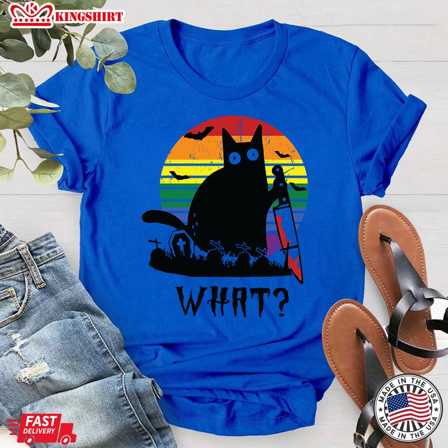 What Black Cat LGBT Vintage Halloween T-Shirt