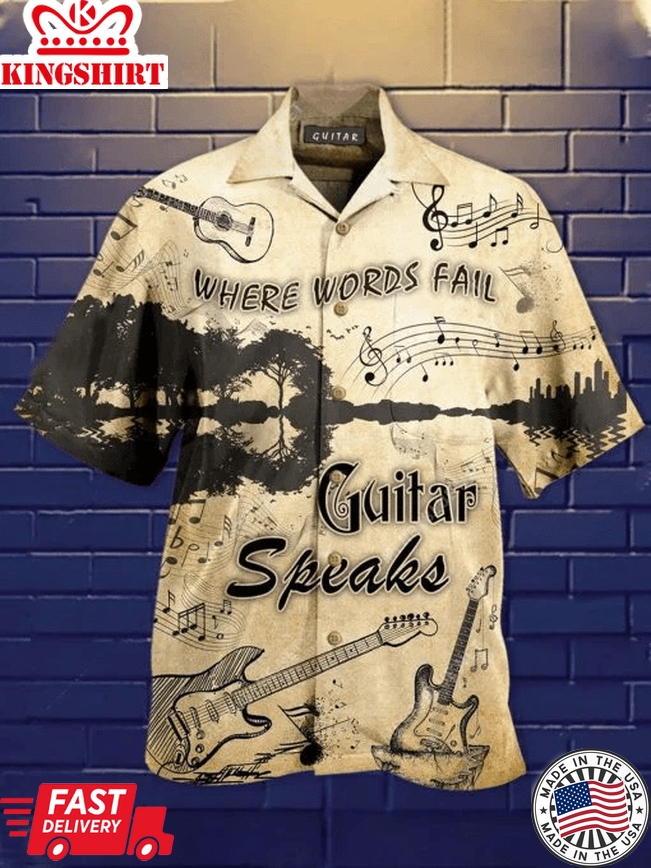 Where Words Fail Guitar Speaks Vintage Trendy Hawaiian Shirt